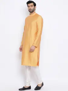 NAMASKAR Men Beige Solid Straight Kurta