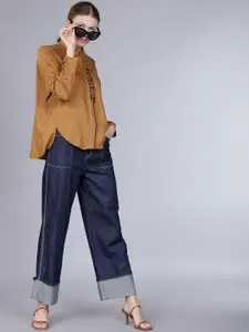 Tokyo Talkies Women Brown Regular Fit Solid Casual Shirt