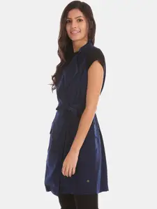 U.S. Polo Assn. Women Navy Blue Solid Open Front Longline Shrug