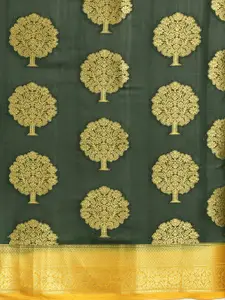 MIMOSA Green & Gold-Coloured Poly Crepe Woven Design Mysore Silk Saree