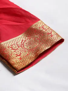 MIMOSA Navy Blue & Gold-Toned Poly Crepe Woven Design Mysore Silk Saree