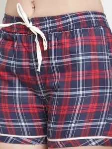 Secret Wish Women Red & Navy Blue Checked Lounge Shorts