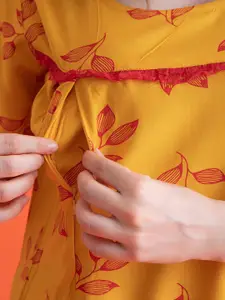 Clovia Women Yellow & Red Printed Nightdress NS1111P023