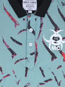 Monte Carlo Boys Blue & Grey Printed Polo Collar T-shirt