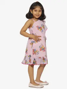 Stylo Bug Girls Pink & Blue Printed A-Line Dress