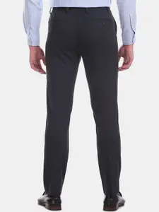 Arrow Men Black Tapered Fit Self Design Formal Trousers