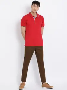 t-base Men Red Striped Polo Collar T-shirt