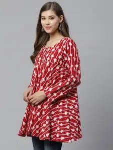 Ahalyaa Women Maroon & White Printed Kurti