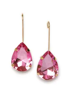 AccessHer Gold-Toned & Pink Oval Drop Earrings