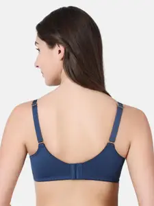 Enamor Navy Blue Solid Underwired Non Padded Minimizer Bra F039