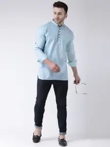 Hangup Men Blue Solid Straight Kurta
