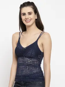 PrettyCat Navy Blue Lace Non-Wired Lightly Padded Camisole Bra PC-CM-6018