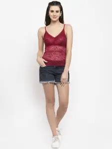 PrettyCat Maroon Lace Non-Wired Lightly Padded Camisole Bra PC-CM-6018-MAH