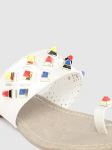 Shezone Women White & Red Studded One Toe Flats