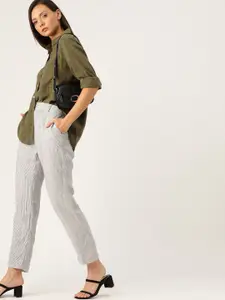 MANGO Women Olive Green Regular Fit Solid Casual Shirt