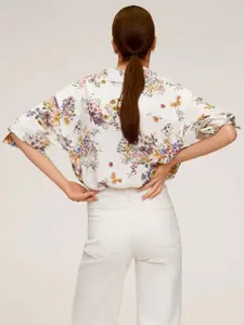 MANGO Women White & Pink Regular Fit Floral Print Casual Shirt