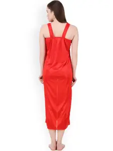 Fasense Red Maxi Nightdress with Robe GT004F2
