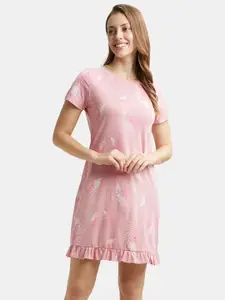 Jockey Printed Micro Modal Cotton Ruffled Hem Styled Sleep Dress-RX25