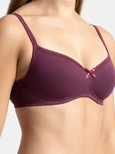 Jockey Wirefree Padded Plus Size Cotton Medium Coverage Tshirt Bra with Lace Styling -1723