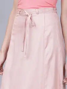Tokyo Talkies Women Pink Solid A-Line Midi Skirt