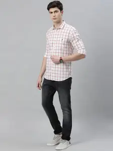 Louis Philippe Jeans Men White & Brown Super Slim Fit Checked Casual Shirt