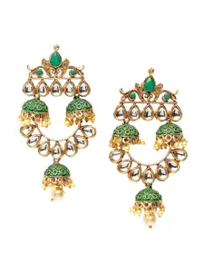 PANASH Gold & Green Dome Shaped Drop Earrings