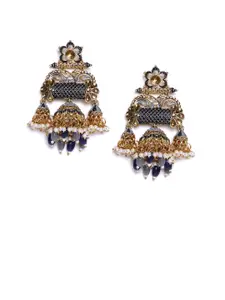 PANASH Gold-Toned & Black Dome Shaped Gold-Plated Hand Painted Drop Earrings