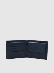Tommy Hilfiger Men Navy Blue Textured Two Fold Leather Wallet