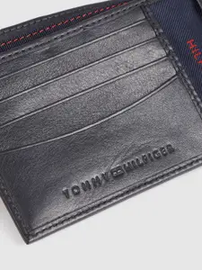 Tommy Hilfiger Men Navy Blue Solid Leather Two Fold Wallet
