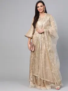 SHOPGARB Golden Sequined Semi-Stitched Lehenga & Unstitched Blouse with Dupatta