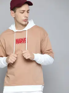 Kook N Keech Marvel Men Beige & White Marvel Printed Hooded Sweatshirt
