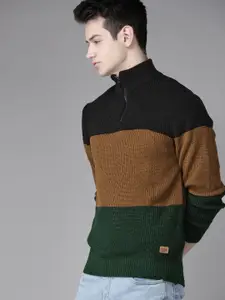 Roadster Men Brown & Green Colourblocked Pullover
