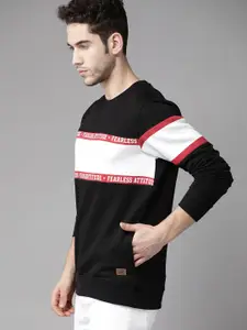 Roadster Men Black & White Colourblocked Sweatshirt