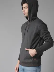 Roadster Men Charcoal Grey Solid Hooded Sweatshirt