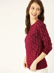 DressBerry Women Maroon & White Printed Pullover
