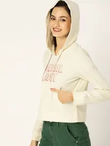 DressBerry Women Off-White & Red Embroidered Hooded Sweatshirt
