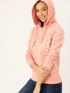 DressBerry Women Pink & Black Printed Hooded Sweatshirt