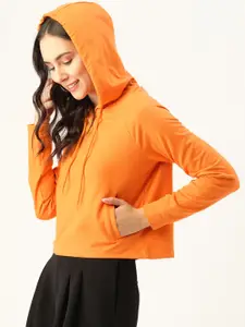 DressBerry Women Orange Solid Hooded Sweatshirt