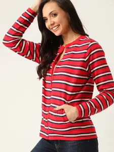 DressBerry Women Red & White Striped Sweatshirt