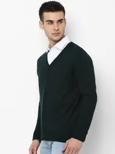 Allen Solly Men Green Solid Cardigan Sweater