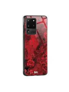 DailyObjects Red & Black Marble Flowers Samsung Galaxy S20 Ultra Glass Mobile Cover