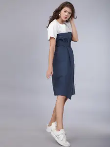 Tokyo Talkies Women Navy Blue Colourblocked Fit and Flare Dress