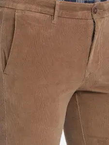 t-base Men Brown Slim Fit Self Design Regular Trousers
