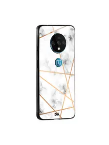 DailyObjects White & Grey Marble Lines OnePlus 7T Glass Mobile Case
