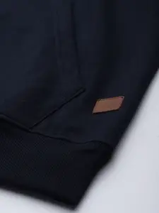 Roadster Men Navy Blue Solid Hooded Sweatshirt