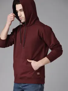 Roadster Men Burgundy Solid Hooded Sweatshirt