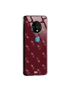 DailyObjects Maroon Feathers OnePlus 7T Glass Mobile Case