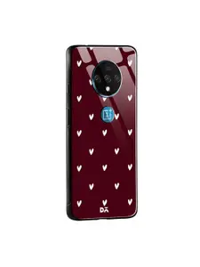 DailyObjects Burgundy & White Bundle Heart OnePlus 7T Glass Mobile Cover