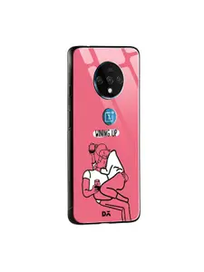 DailyObjects Pink & White Wining Up OnePlus 7T Glass Mobile Cover