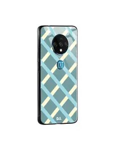 DailyObjects Teal Blue & Yellow Diagonal Checks OnePlus 7T Glass Mobile Cover